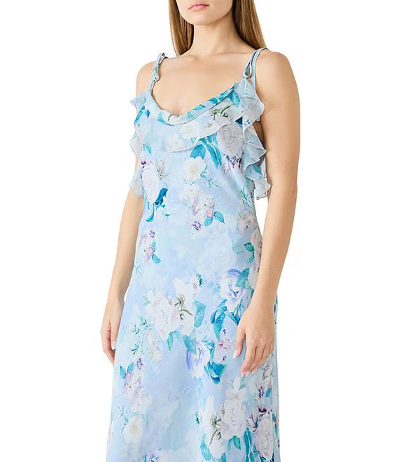 Lenna Floral Cowl Neck Chiffon Maxi Dress
