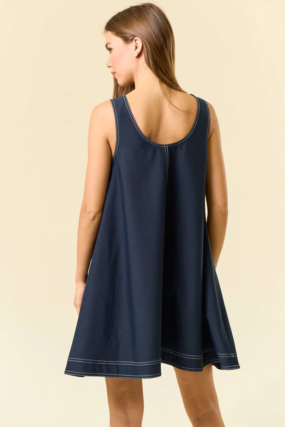Kira Scoop Neck Contrast Top Stitched Mini Dress