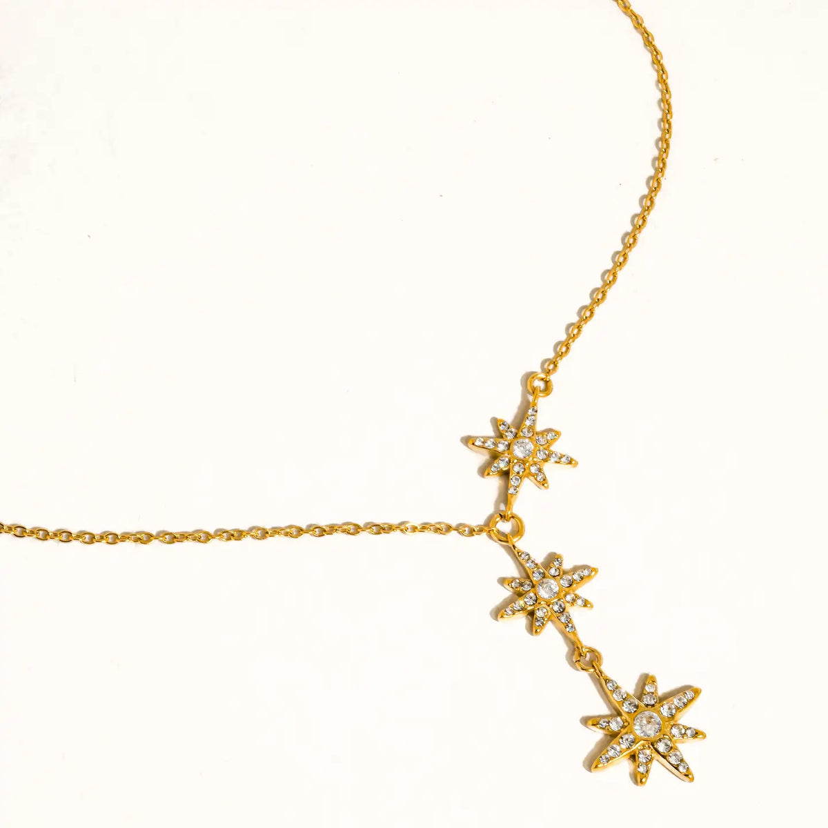 18K Gold Non-Tarnish Cz Starburst Drop Necklace