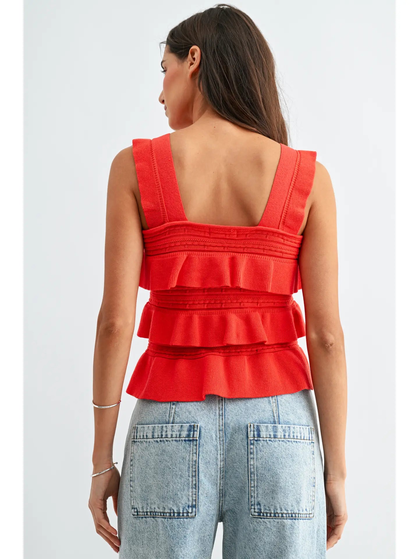 Meg Ruffled Knit Sleeveless Top