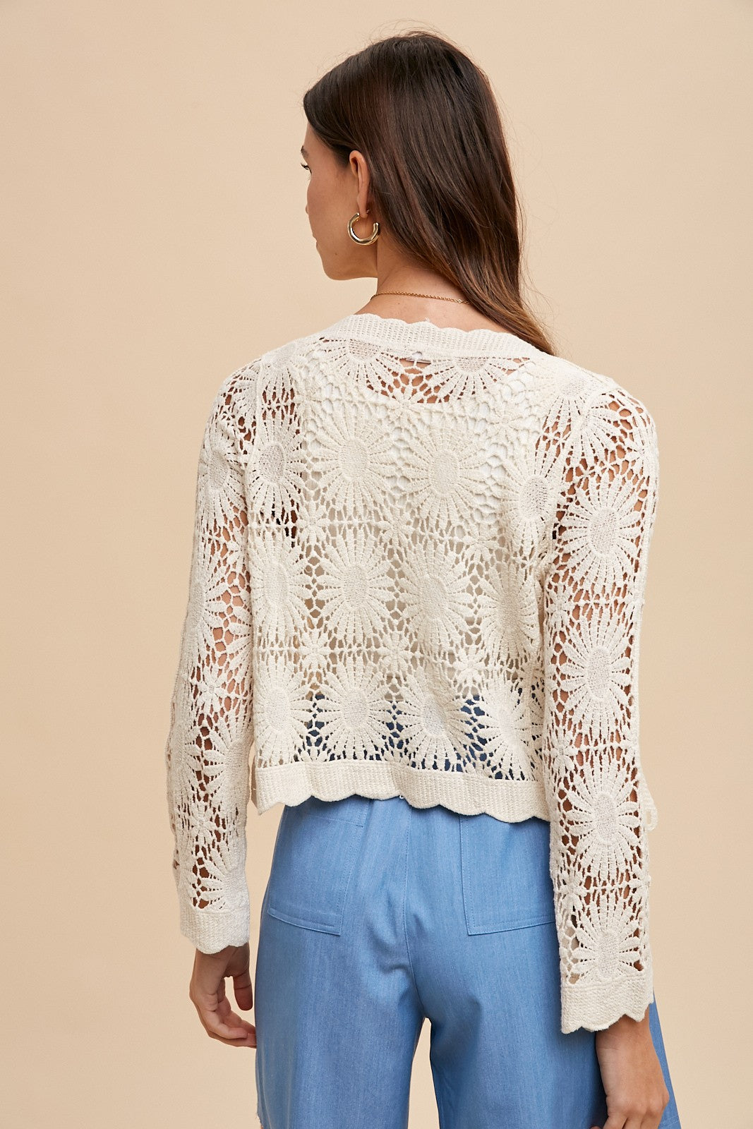 Dahlia Floral Crochet 3/4 Sleeve Cardigan
