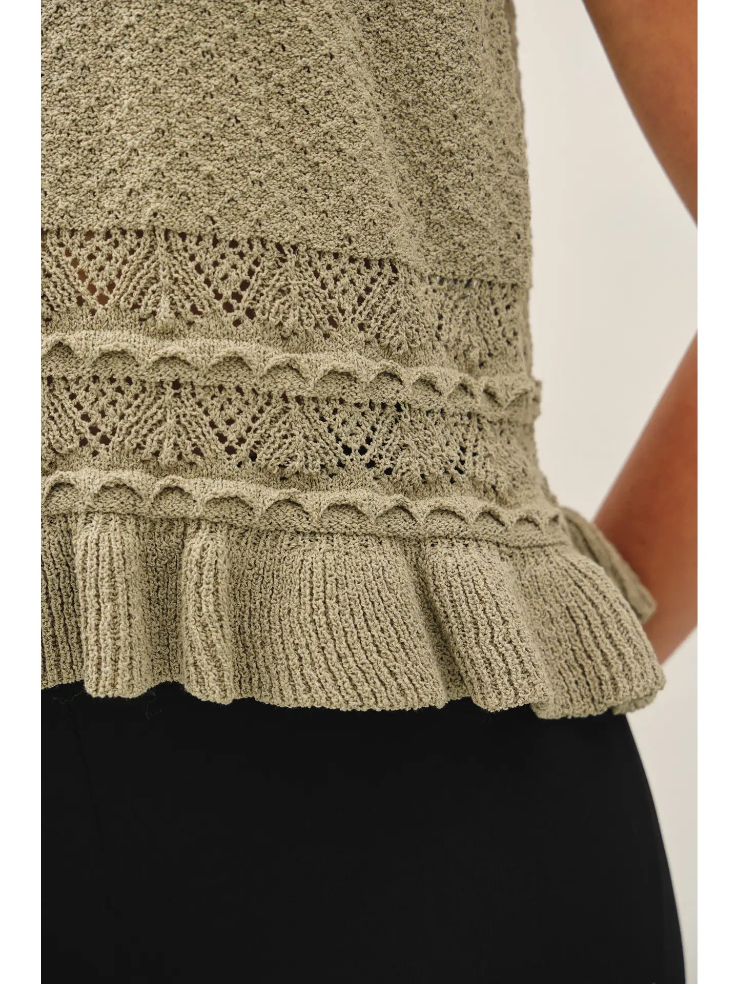 Brittany Ruffled Crochet Textured Knit Top