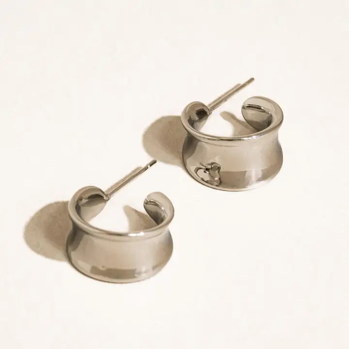 18K Gold Non-Tarnish Wide Dome Hoop Earrings