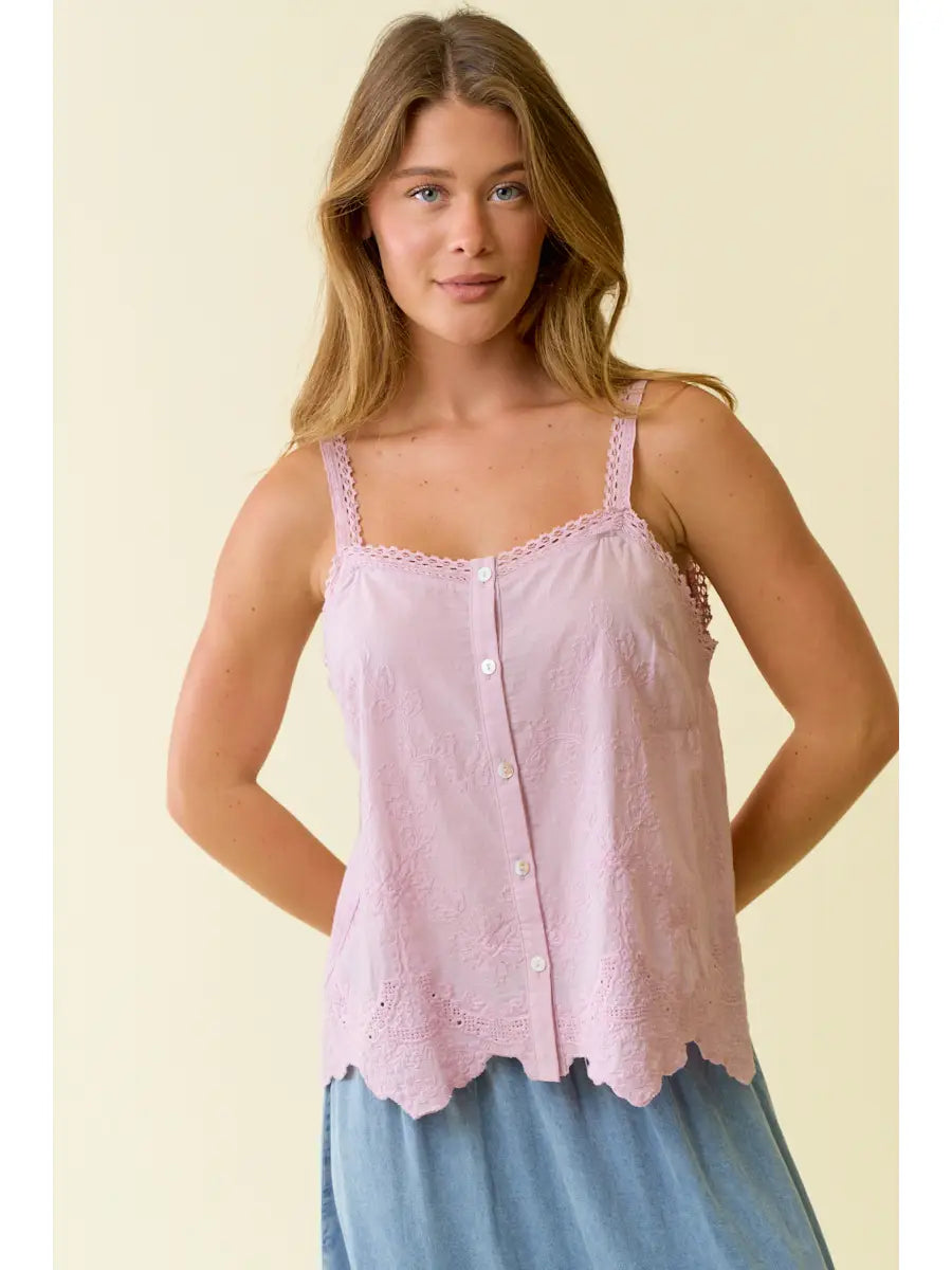 Waverly Scallop Button Down Tank Top