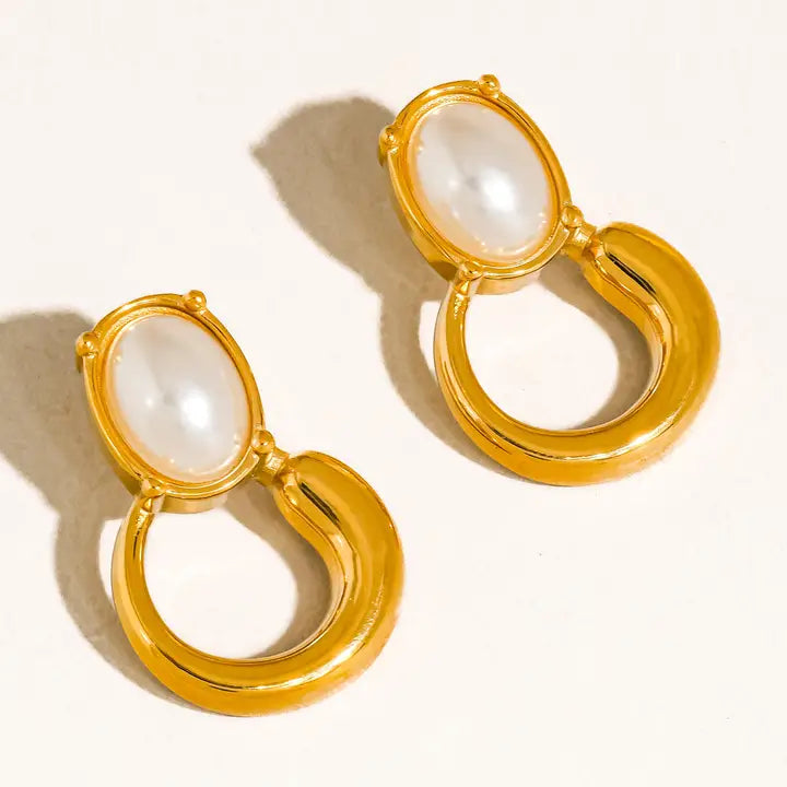 18K Gold Non-Tarnish Pearl Drop Earrings