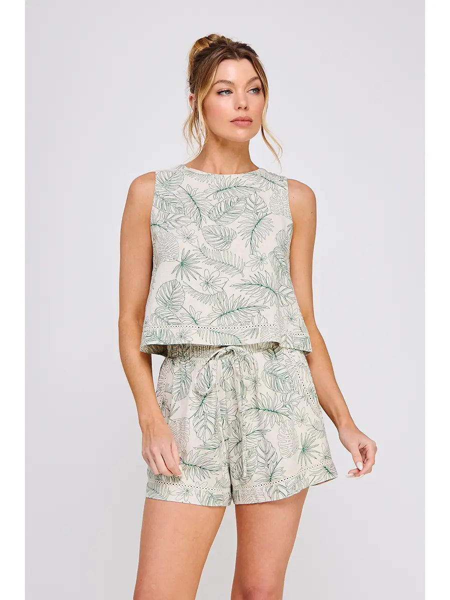 Daniela Printed Linen Button Back Tank