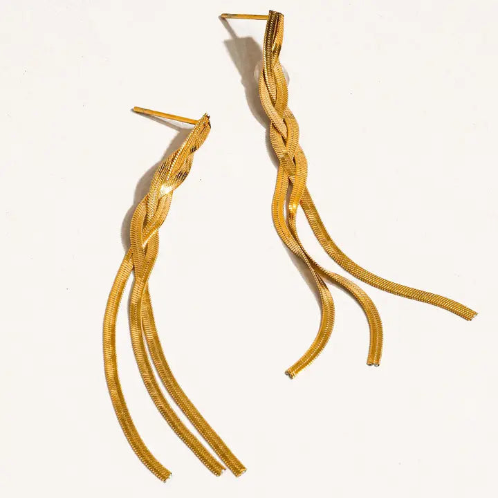 18K Gold Non-Tarnish Braided Tassel Earring