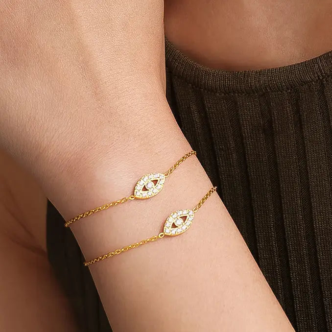 18K Gold Non-Tarnish Cz Evil Eye Bracelet