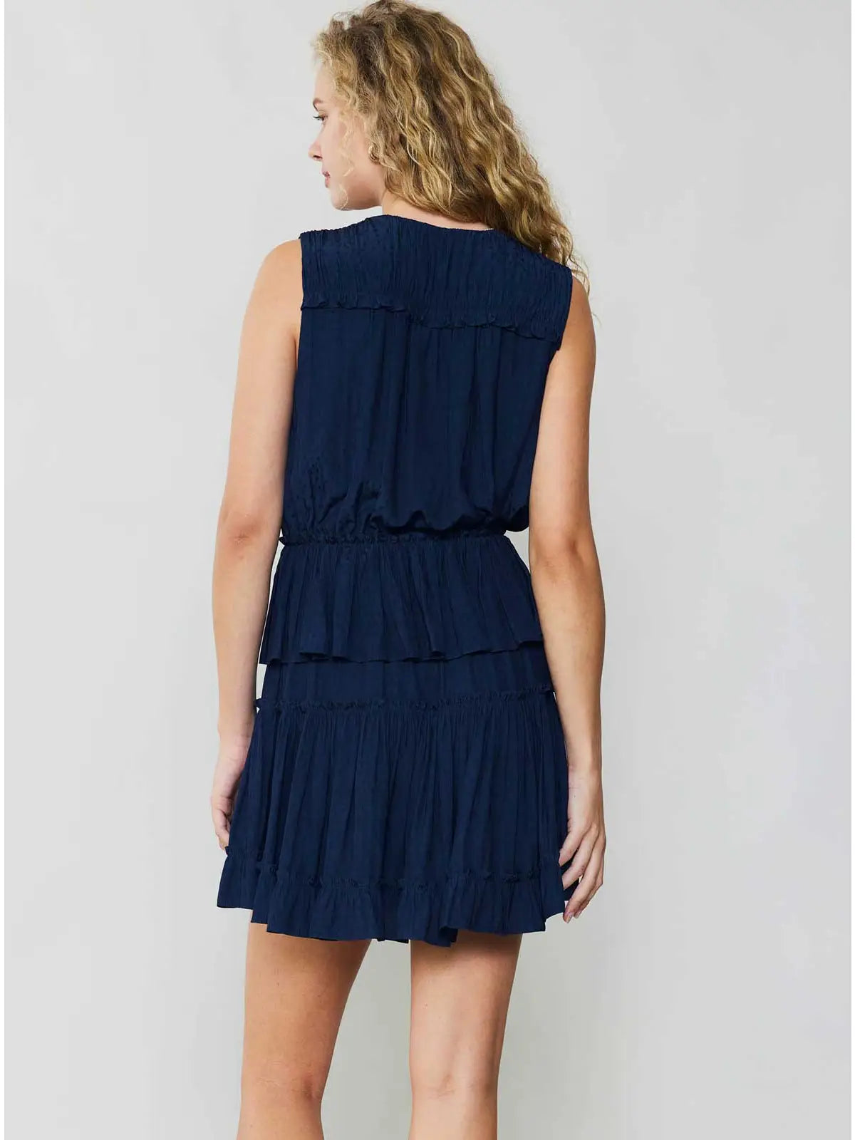 Robyn Sleeveless Surplice Tiered Mini Dress W/Ruffle