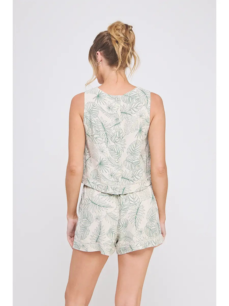 Daniela Printed Linen Button Back Tank