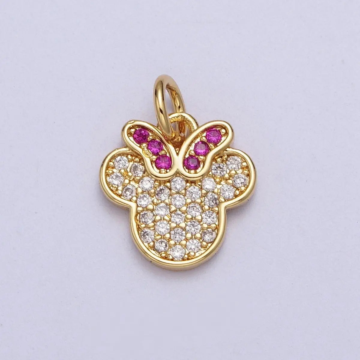 24K Gold Filled Micro Paved Fuchsia-Bowed Minnie Mouse Charm