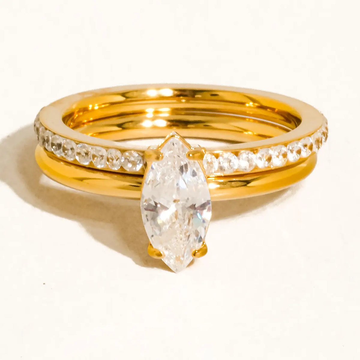 18K Gold Non-Tarnish Marquise Cz Stack Ring