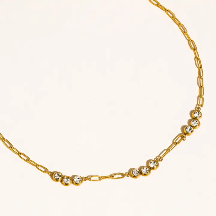 18K Gold Non-Tarnish Cz Station Chain Necklace