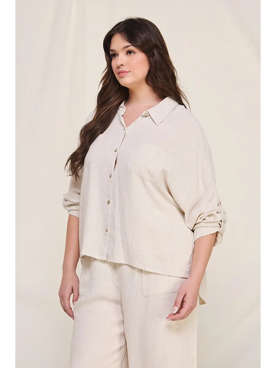 Amelia Relaxed Dolman Button Front Shirt- Plus