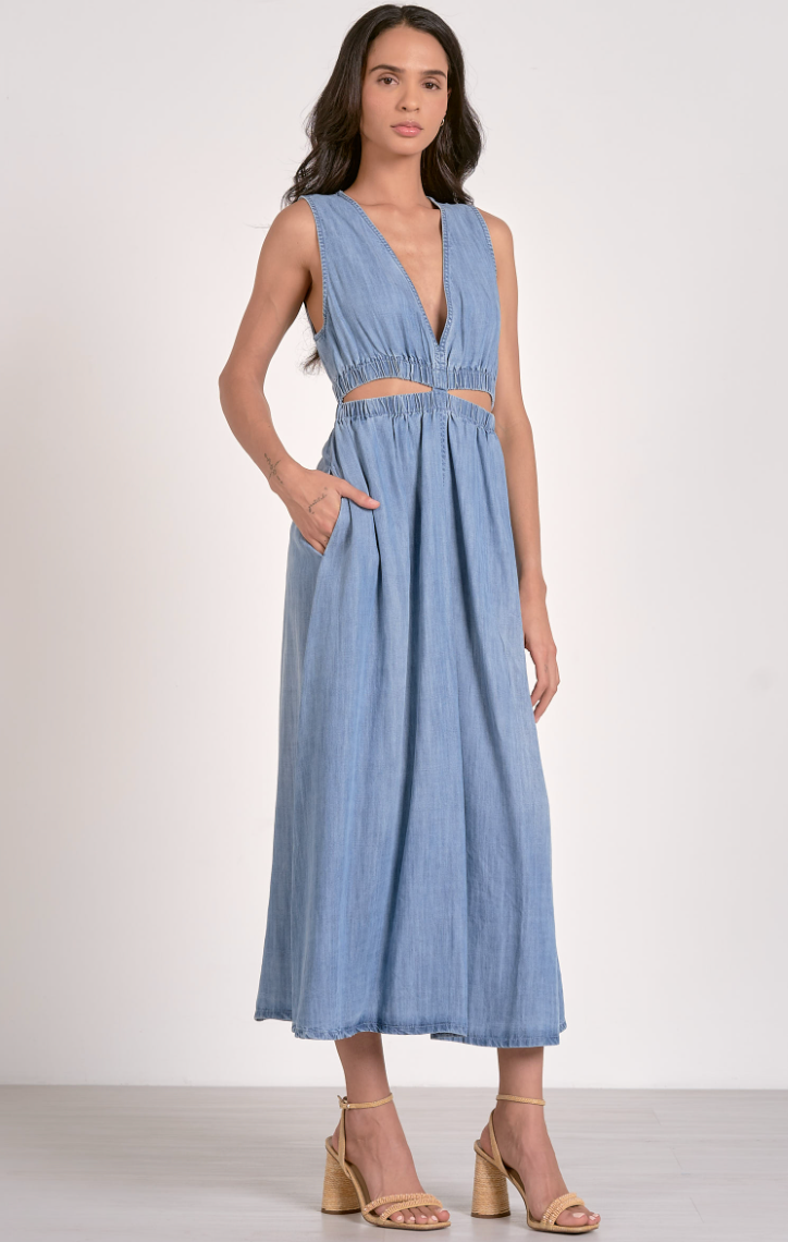 Bethany Denim Cutout Midi Dress