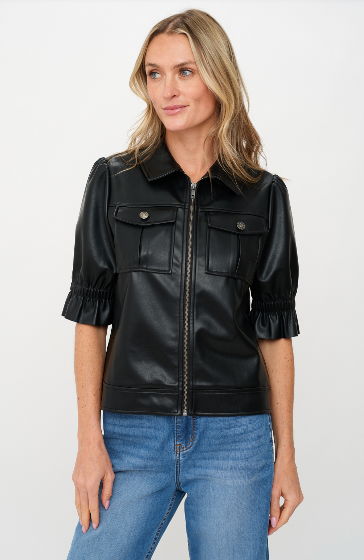 Jess Faux Leather Flutter Sleeve