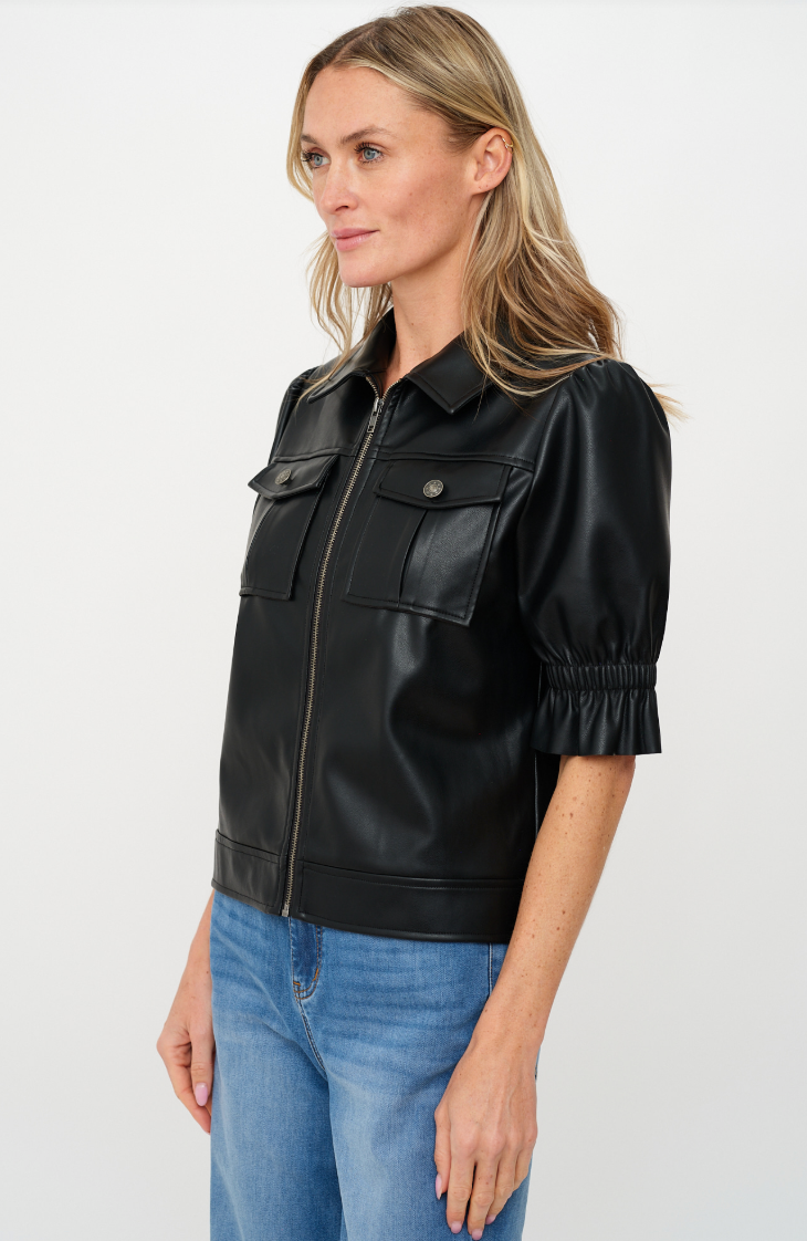 Jess Faux Leather Flutter Sleeve