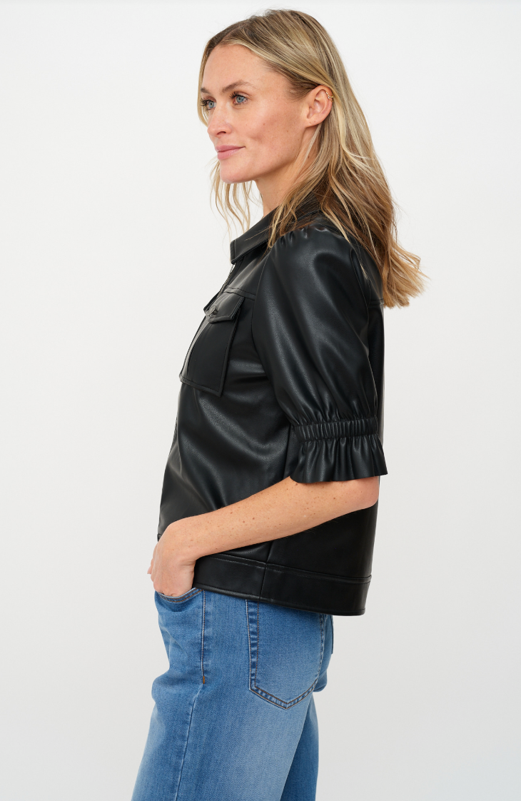 Jess Faux Leather Flutter Sleeve
