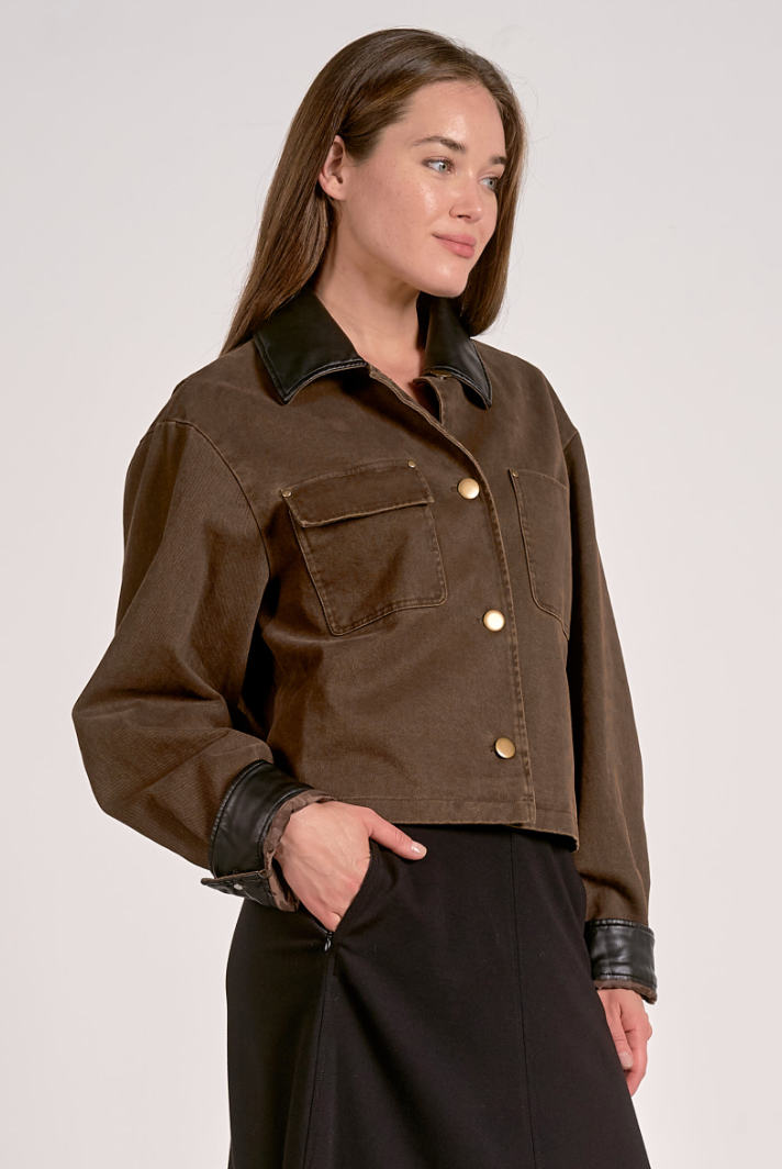 Edith Leather Trim Barn Jacket