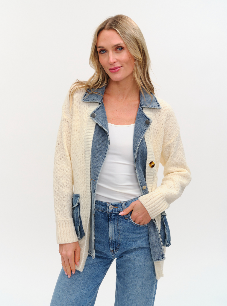 Jaclyn Mixed Media Denim Cardigan
