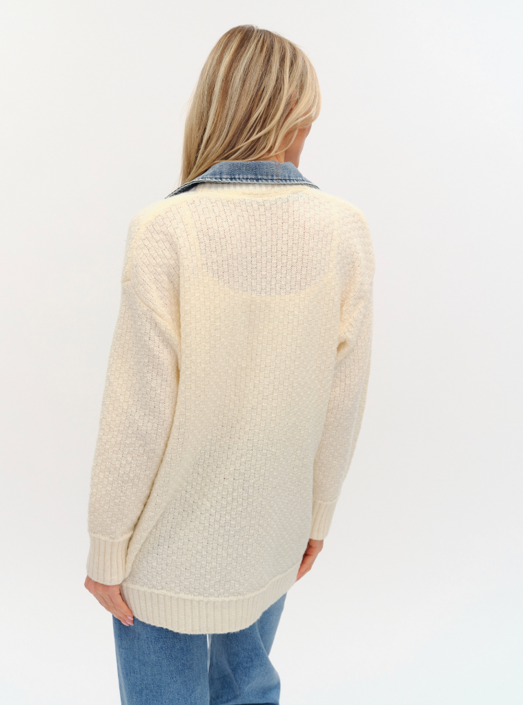 Jaclyn Mixed Media Denim Cardigan