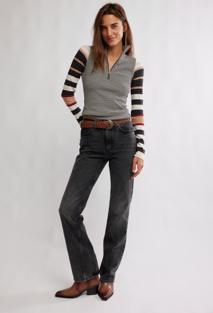 Alexandria Striped Zip Top