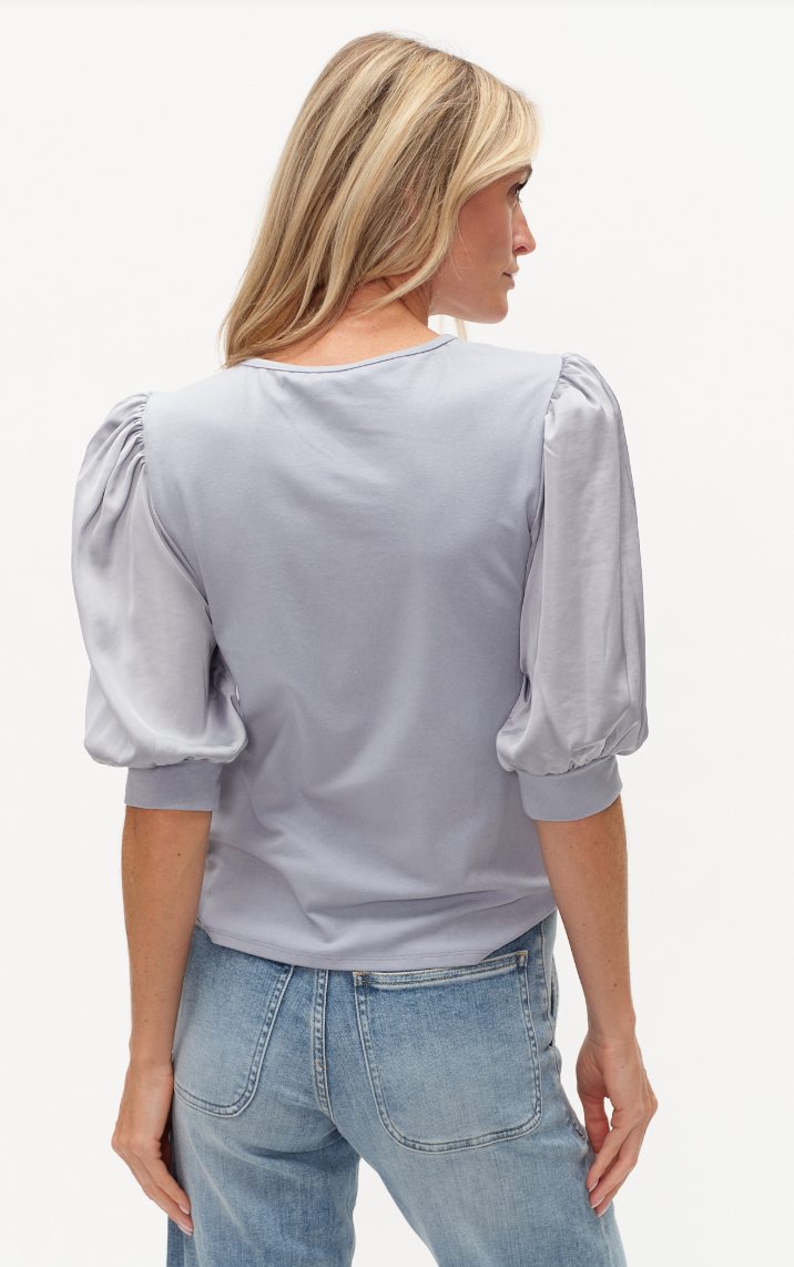 Solara Mixed Media Satin SS Top