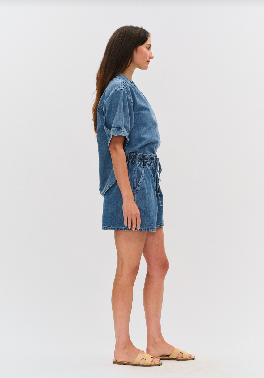 Emma Collared Button Down Denim Top