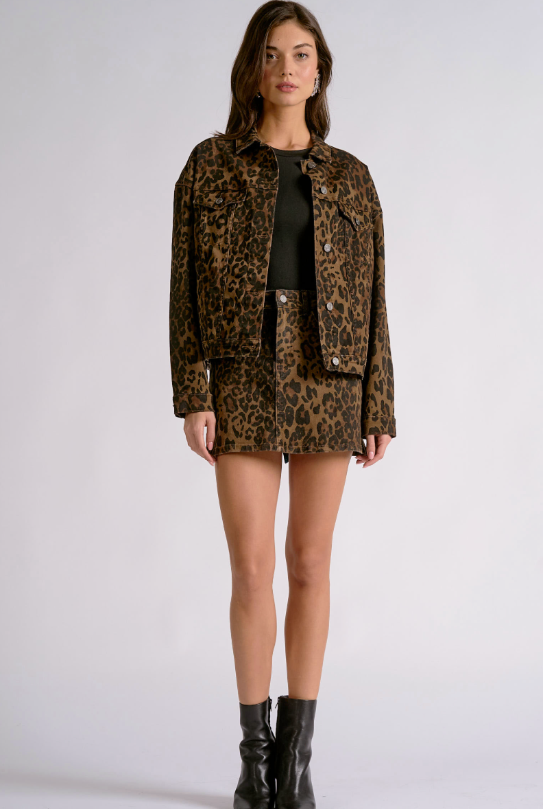 Safari Printed Collared Denim Jacket