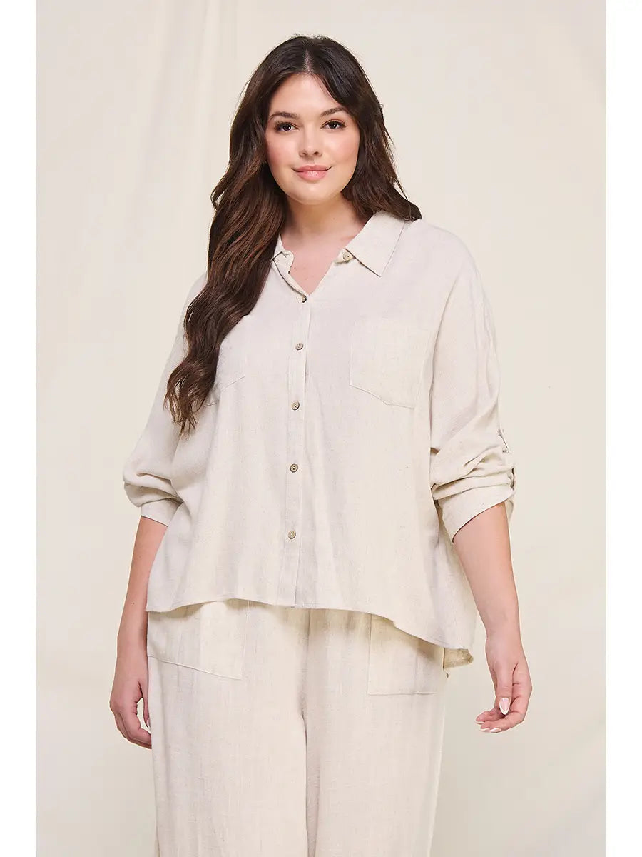Amelia Relaxed Dolman Button Front Shirt- Plus