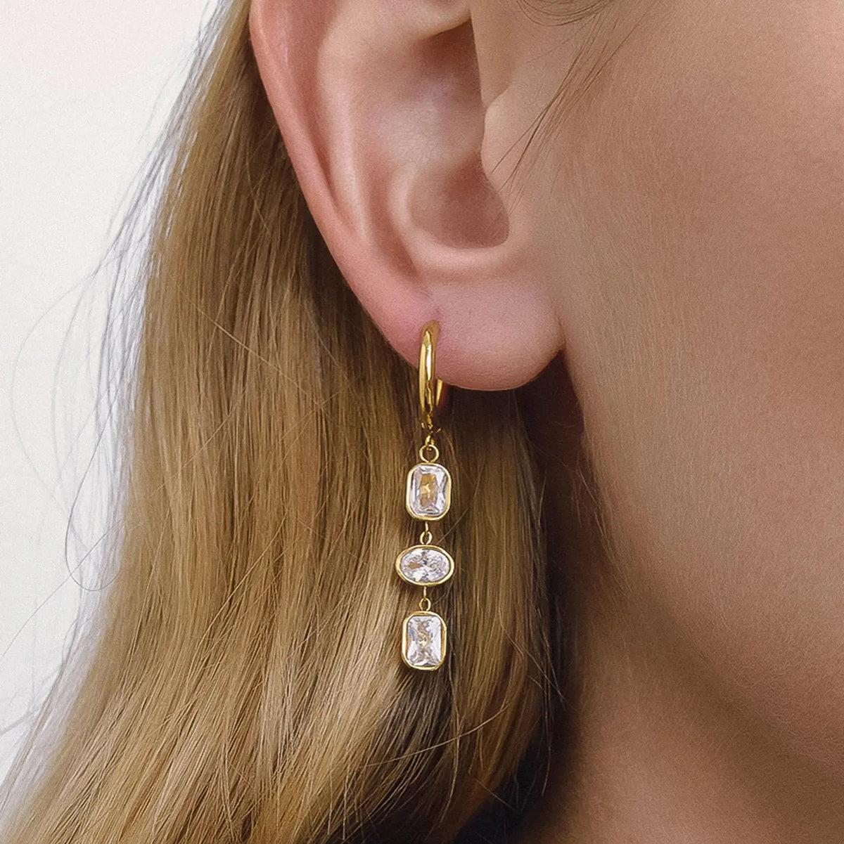 18K Gold Non-Tarnish Cz Triple Drop Earrings