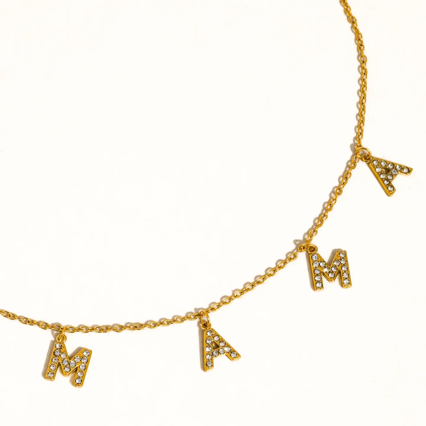 18K Gold Non-Tarnish Cz Mama Letter Necklace