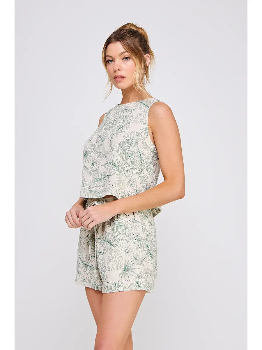 Daniela Printed Linen Button Back Tank
