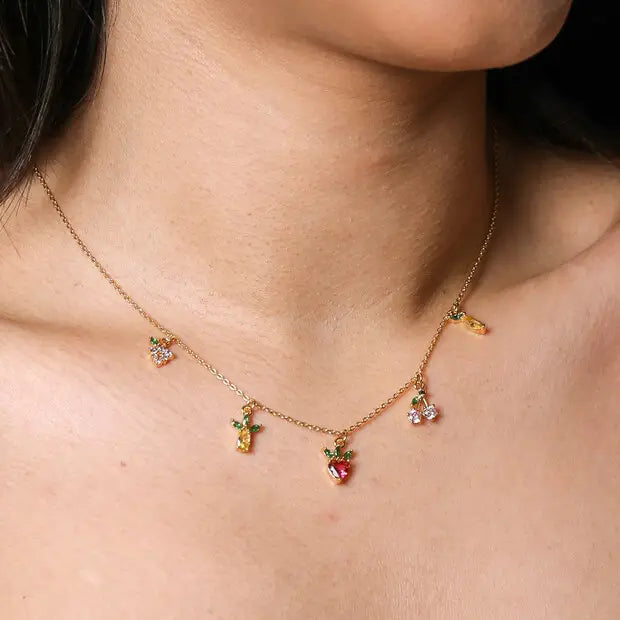 14k Crystal Fruit Charm Necklace