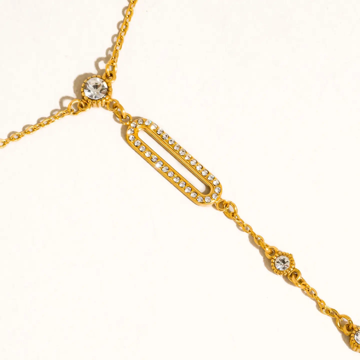 18K Gold Non-Tarnish Cz Drop Bar Necklace