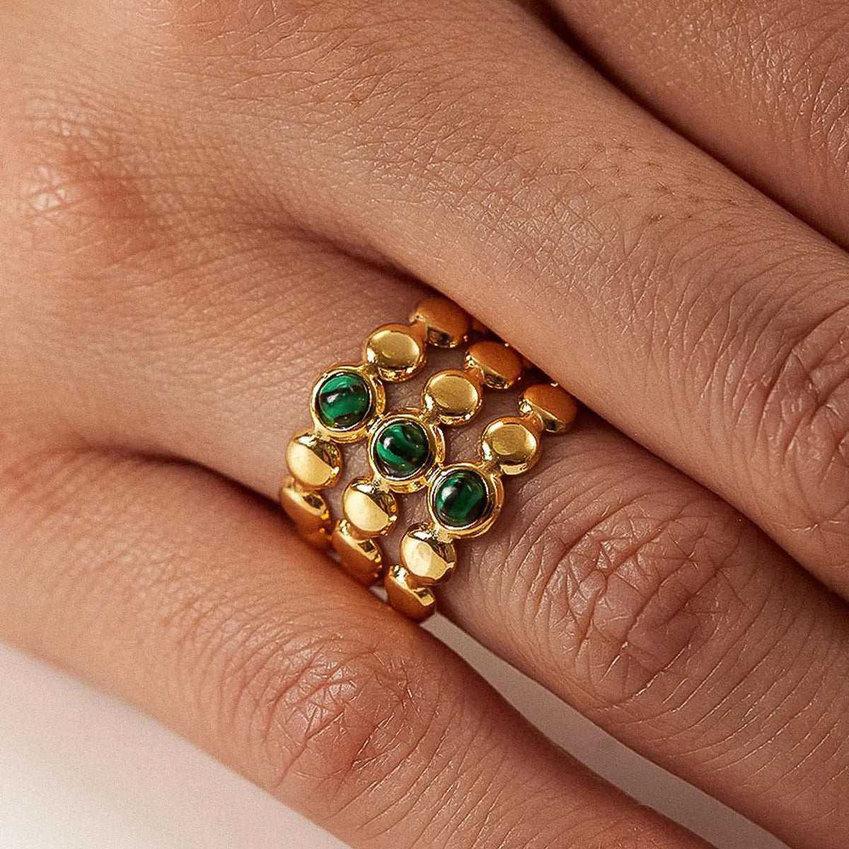 18K Gold Non-Tarnish Stone Beaded Ring