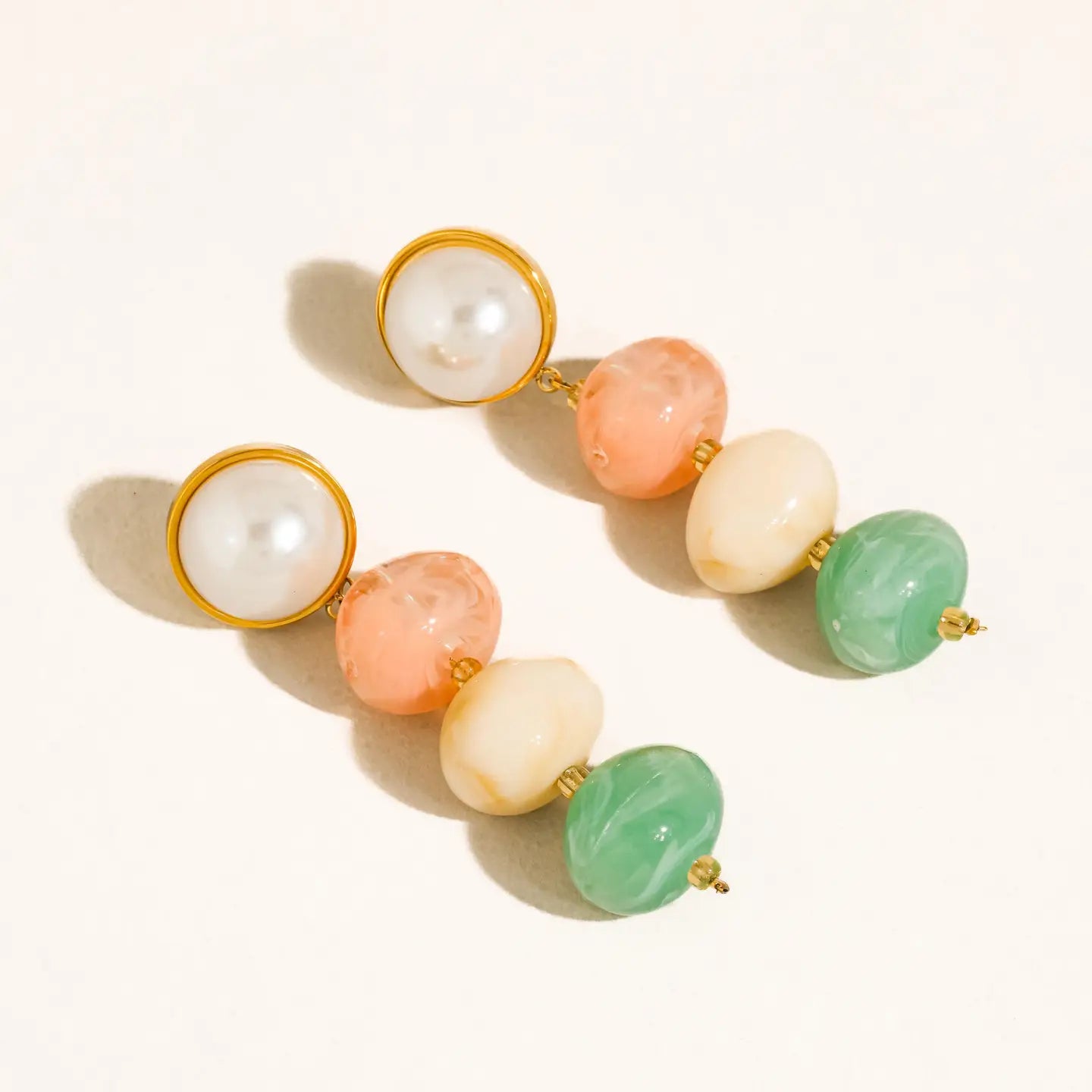 18K Gold Non-Tarnish Vintage Pastel Beaded Earring