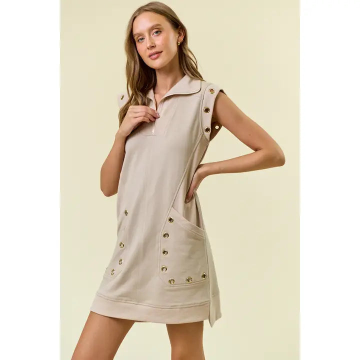 Jules Grommet Detail Half Zip Sweatshirt Dress