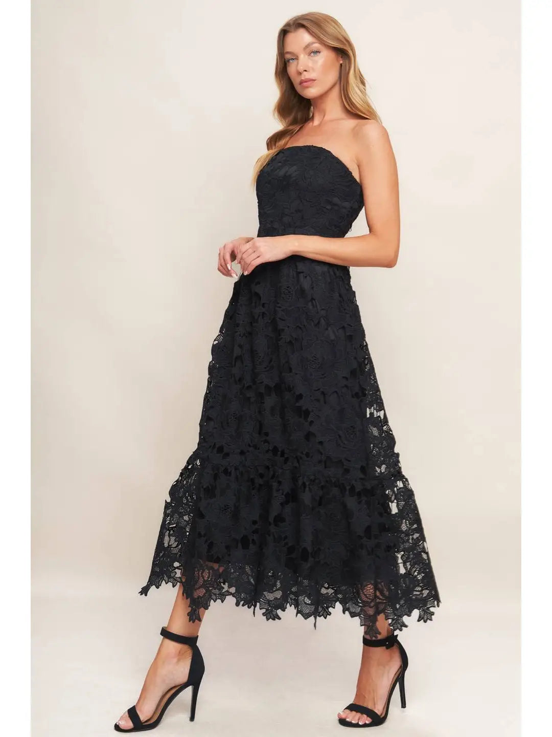 Genevieve Woven Floral Lace Midi Dress