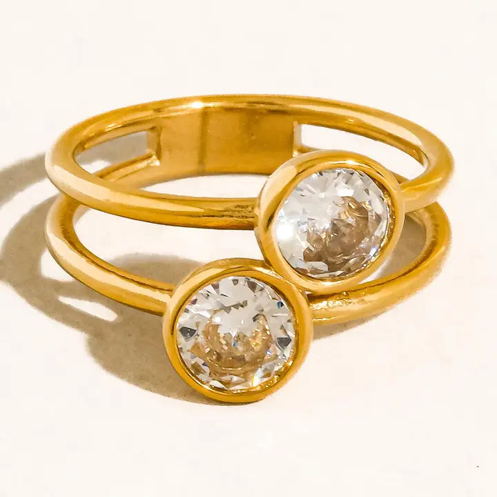 18K Gold Non-Tarnish Double Cz Ring