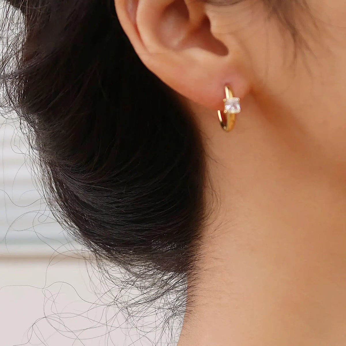 18K Gold Non-Tarnish Cz Huggie Earrings