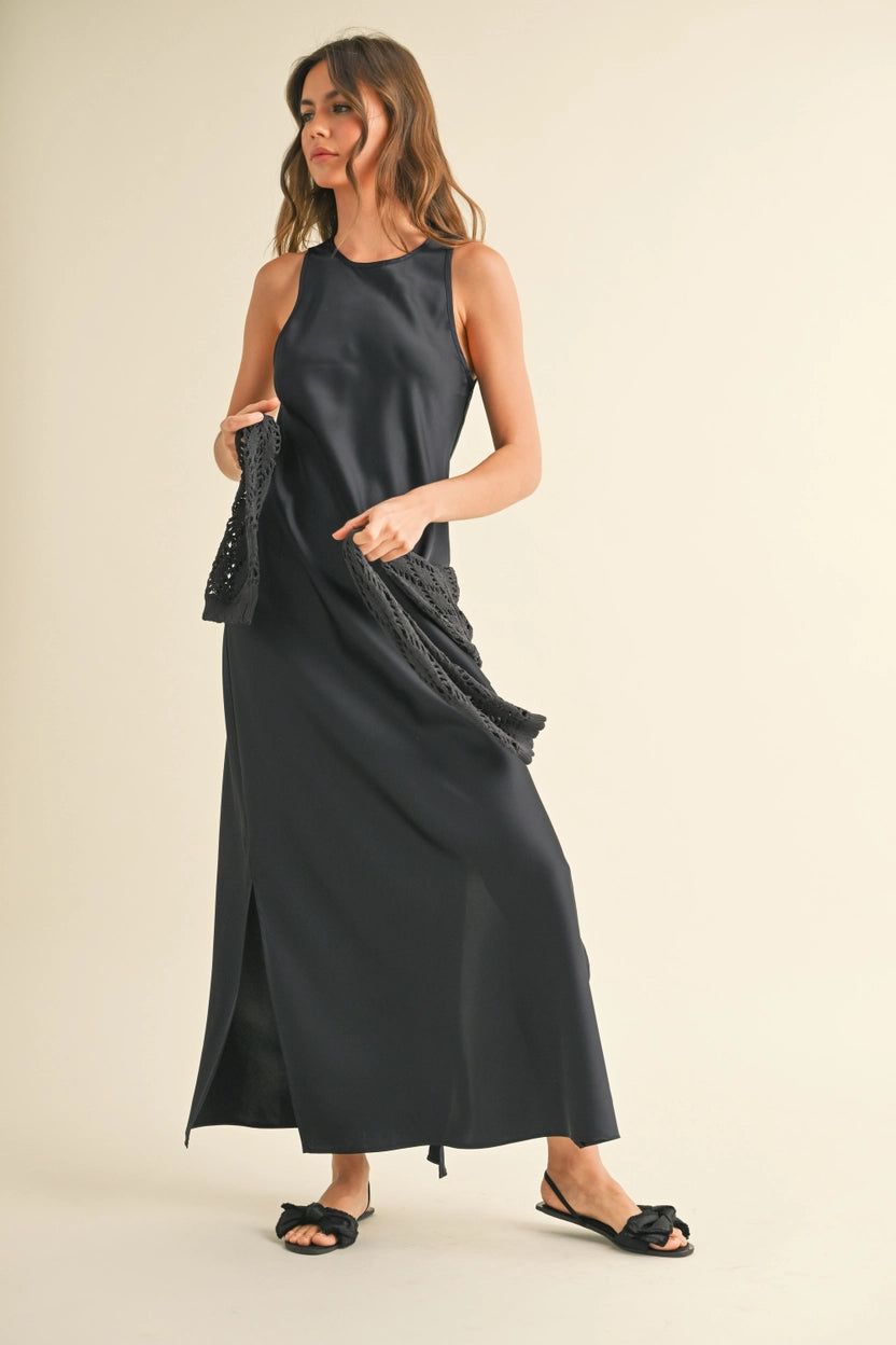 Jo 2 Piece Satin Slip Dress With Crochet Sweater
