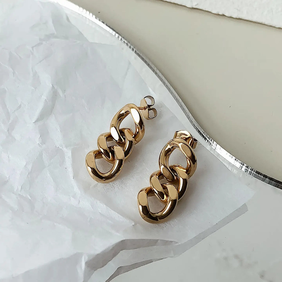 18K Gold Non-Tarnish Chain Link Earrings