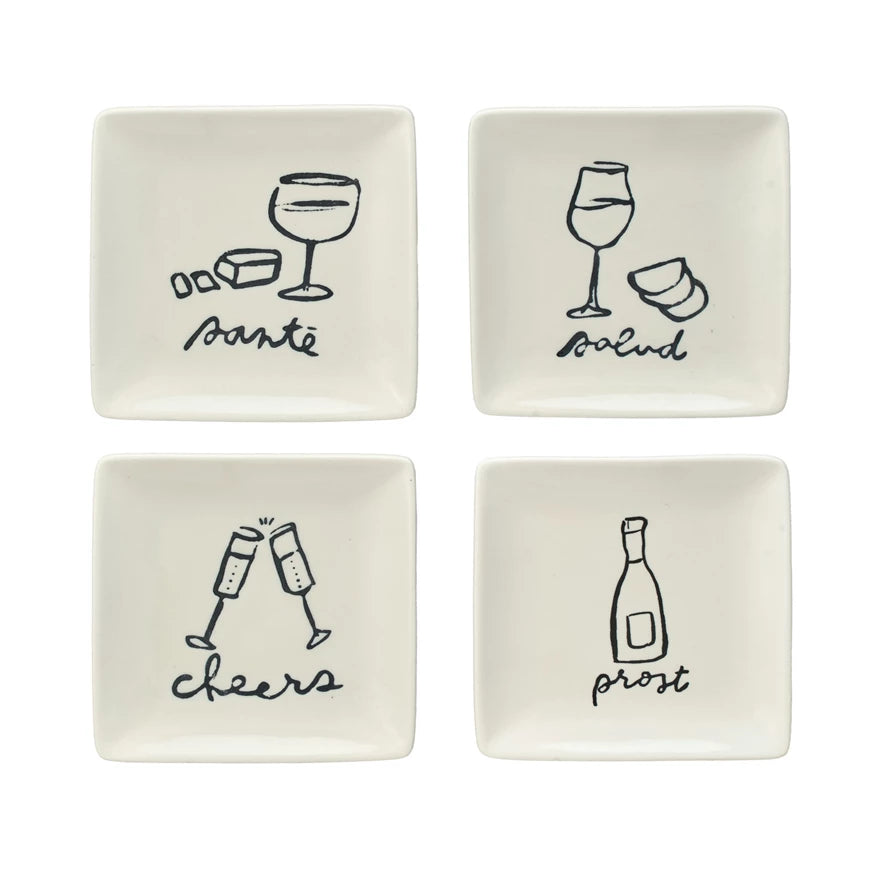 Stoneware Dish w/ Wine Art & Word