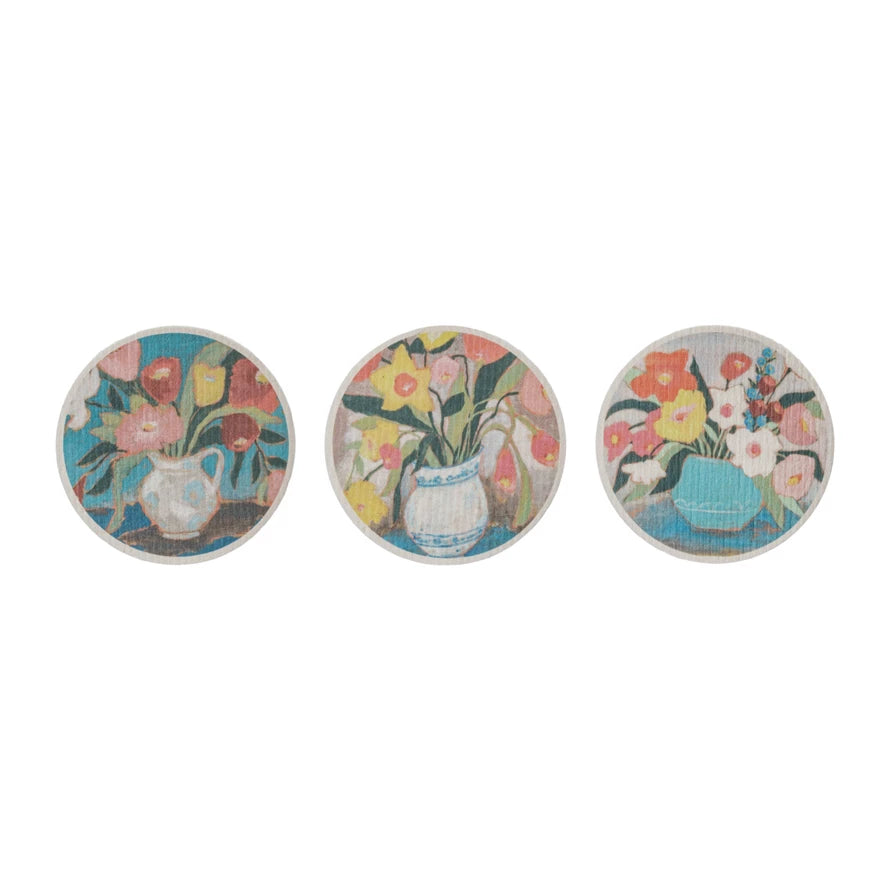 Floral Reusable Cellulose Sponge Cloth- Set of 3