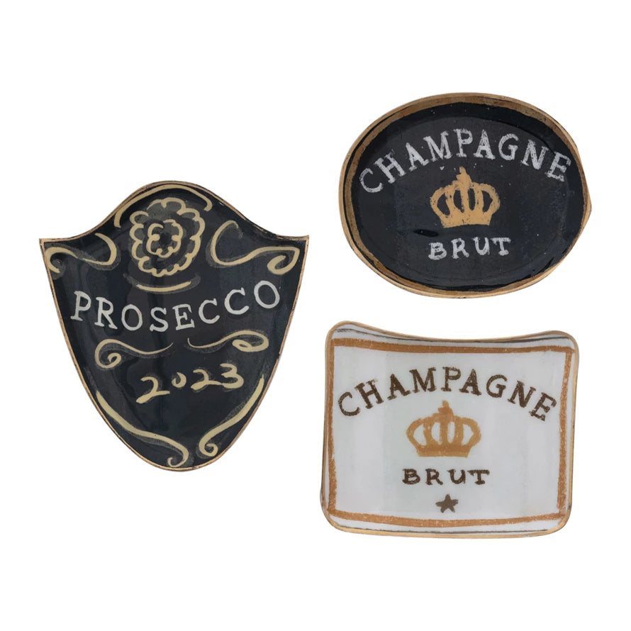 Champagne Enameled Metal Tray with Gold Edge