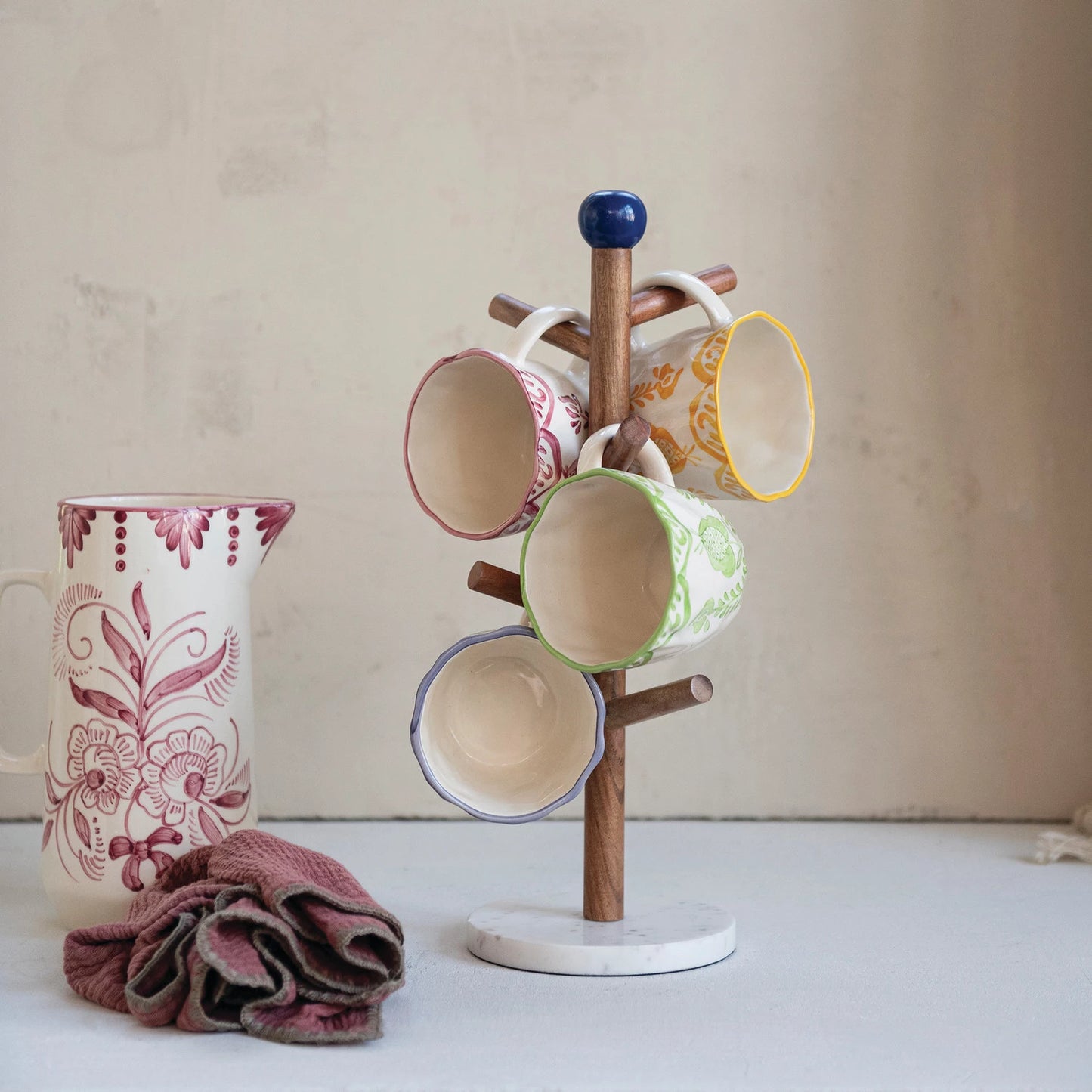 12 oz. Hand-Painted Stoneware Mug with Botanical Design