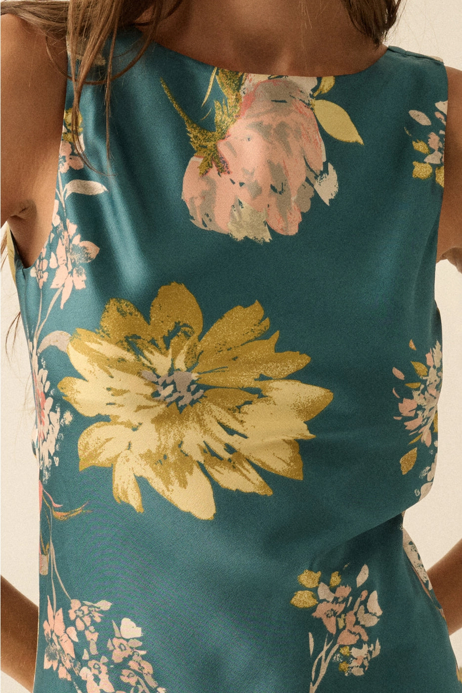 Claudia Floral Satin Cowl-Back Maxi Dress