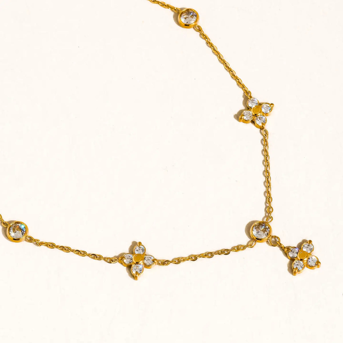 18K Gold Non-Tarnish Cz Floral Chain Necklace