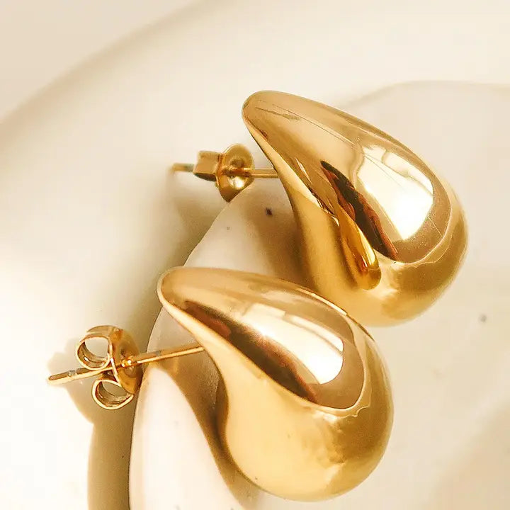 18K Gold Non-Tarnish Large Huggie Droplet Earring